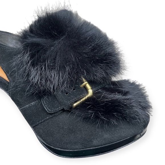 Like New Coach BEA Black Rabbit Fur Slingback Peep Toe Heels, sz 5 - Picture 4 of 15